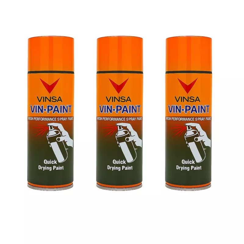 Vinsa Quick Drying Spray Paint Glossy Finish 440 ml Orange (Pack of 3 Pcs)