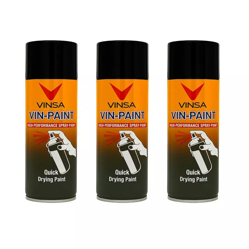 Vinsa Quick Drying Spray Paint Glossy Finish 440 ml Black (Pack of 3 Pcs)