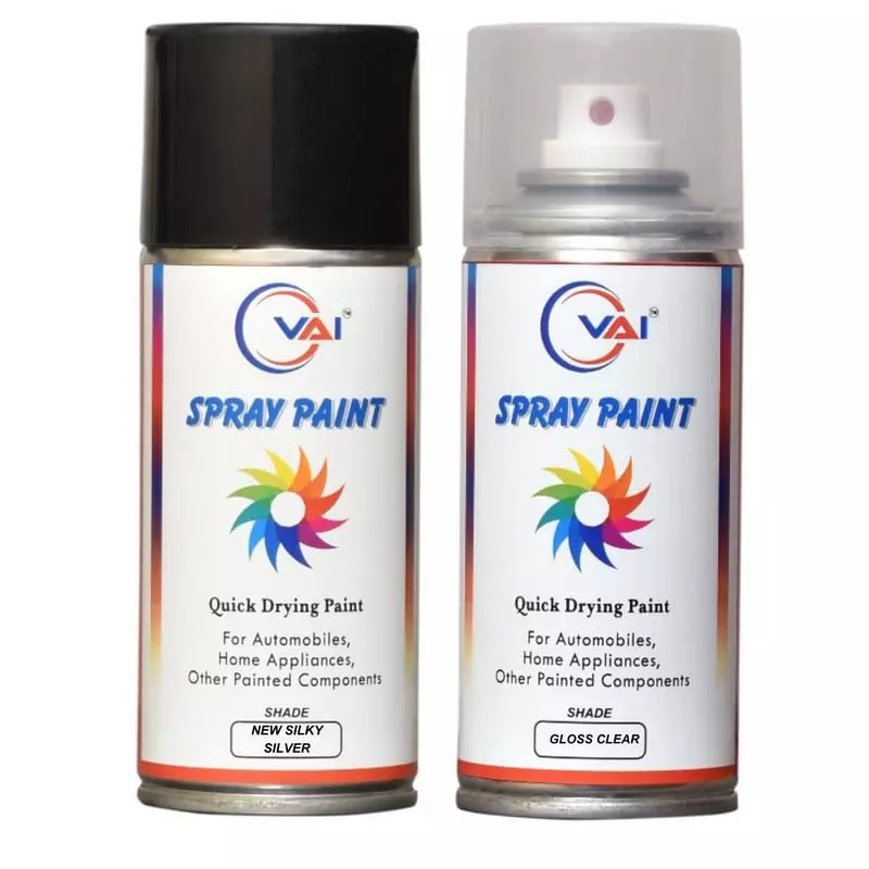 VAI ‎New Silky Silver Spray Paint ‎225 ml for Maruti Cars, ‎MR-SS-18-225-2 (Pack of 2 Pcs)