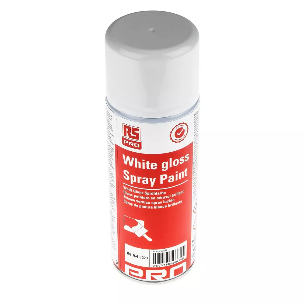 RS PRO Spray Paint Gloss 400 ml White 1.5 m² Coverage, 7643023