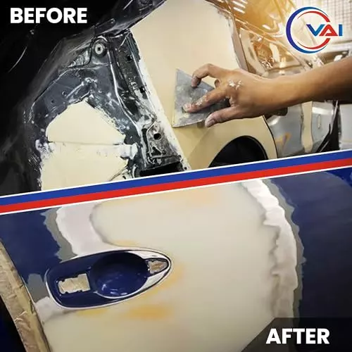 VAI Touch Up Spray Paint Blue & Gloss Clear ‎225 ml Can Each with Scratch Filler Putty Grey 200 g, 1 Putty Abrasion Tool and 320 Grits Sandpaper