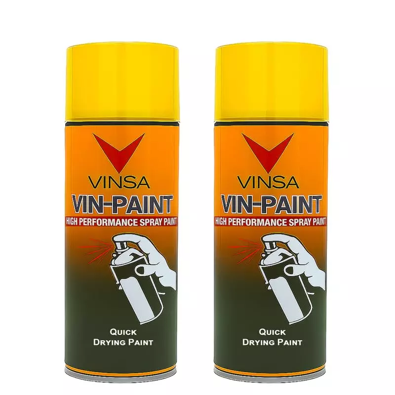 Vinsa Quick Drying Spray Paint Glossy Finish 440 ml Yellow (Pack of 2 Pcs)