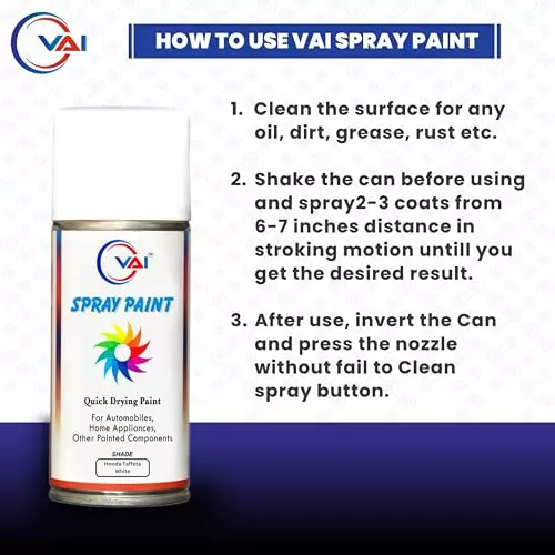 VAI ‎White Touch Up Spray Paint ‎225 ml for Honda Brio, Amaze, Civic, City, ‎H-TF-WH-225-01