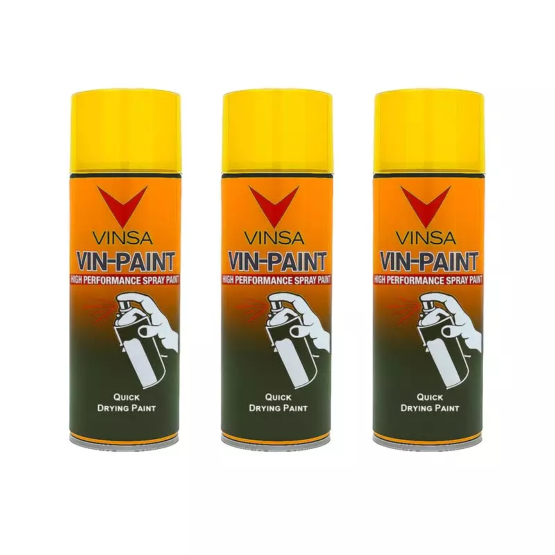 Vinsa Quick Drying Spray Paint Glossy Finish 440 ml Yellow (Pack of 3 Pcs)