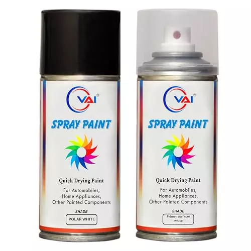 VAI ‎Polar White Spray Paint ‎225 ml for Venue, Creta, Grand I10, I20, verna, xcent, Aura, Santro, ‎PL-SF-WH-225-2 (Pack of 2)