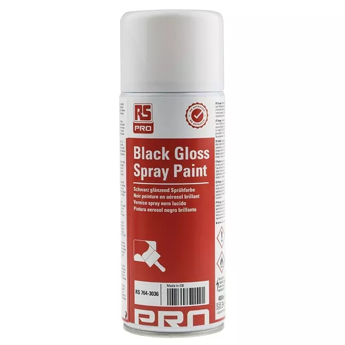RS PRO Spray Paint Gloss 400 ml Black Acrylic 1.5 m² Coverage, 7643036