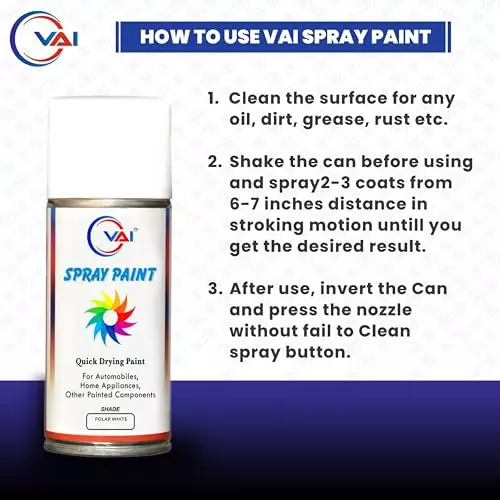 VAI Spray Paint Can Polar White 225 ml for Venue with Scratch Filler Putty Grey 200 g, 1 Putty Abrasion Tool and 320 Grits Sandpaper