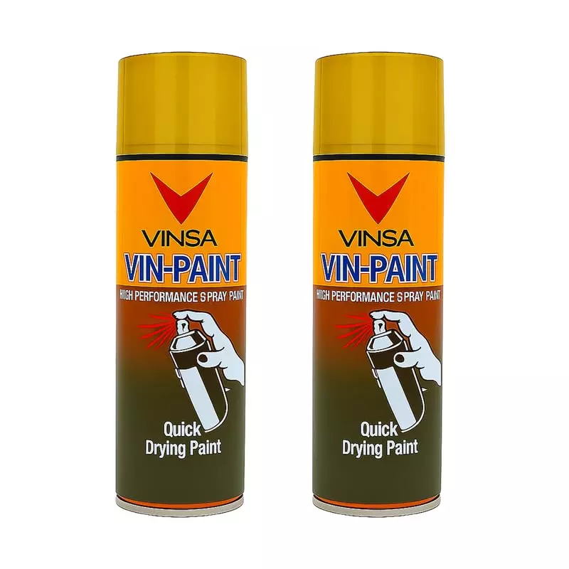 Vinsa Quick Drying Spray Paint Glossy Finish 440 ml Golden (Pack of 2 Pcs)