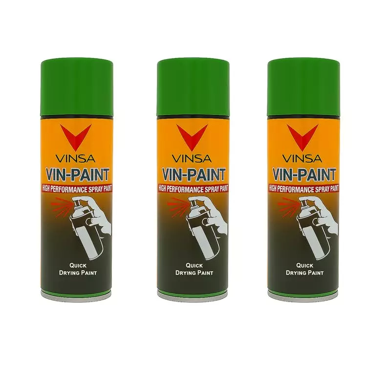 Vinsa Quick Drying Spray Paint Glossy Finish 440 ml Green (Pack of 3 Pcs)