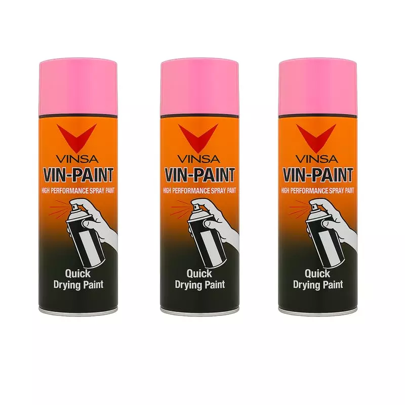 Vinsa Quick Drying Spray Paint Glossy Finish 440 ml Pink (Pack of 3 Pcs)