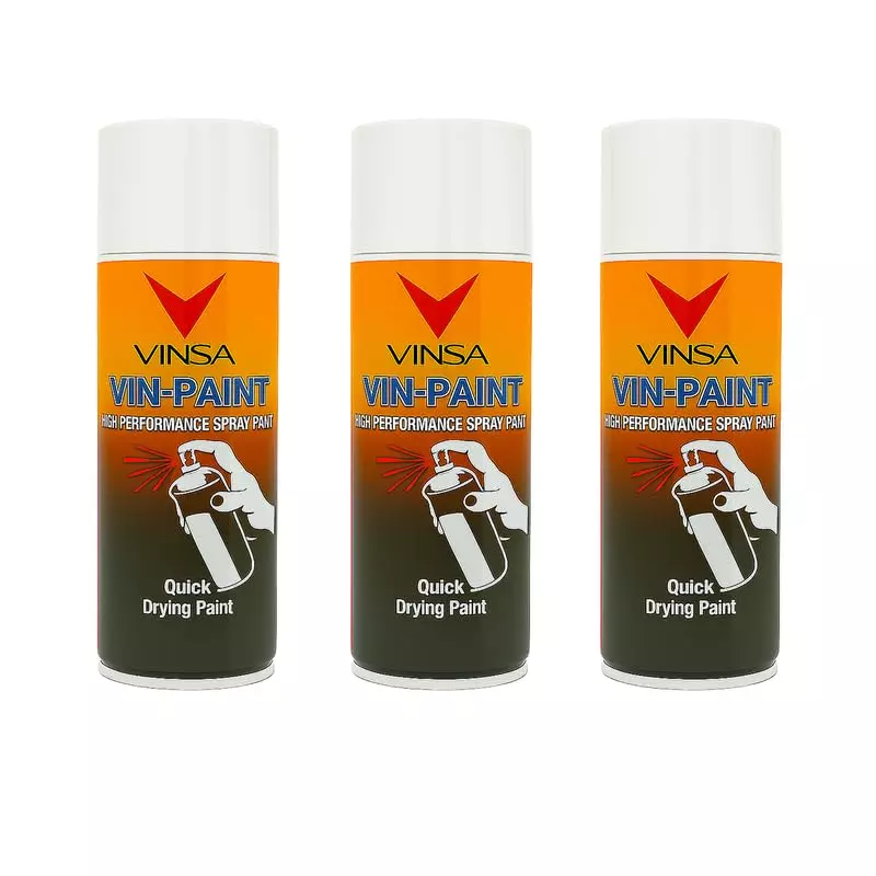 Vinsa Quick Drying Spray Paint Glossy Finish 440 ml White (Pack of 3 Pcs)
