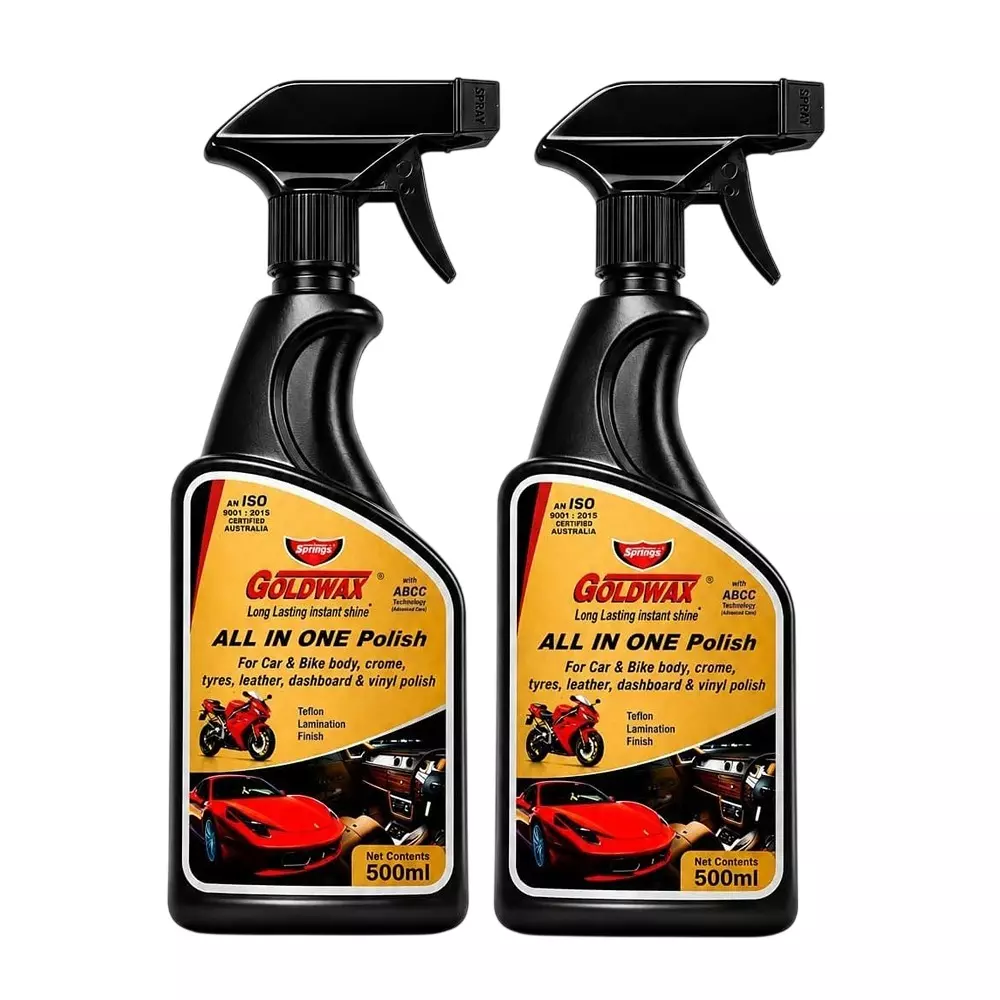 Goldwax All In One Car & Bike Polish Spray 500 ml Liquid Bottle Teflon Lamination Finish for Car & Bike Use, (Pack of 2 Pcs)