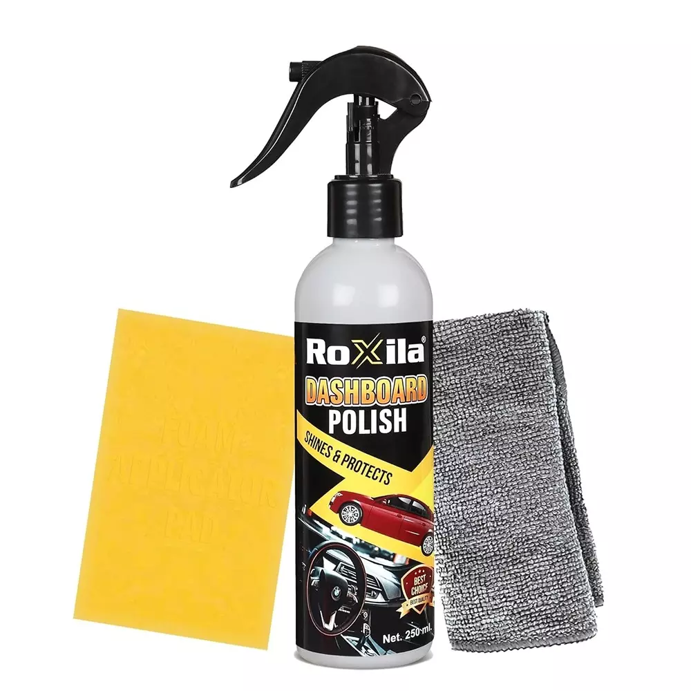 Roxila Dashboard Polish 250 ml All-in-One Shine with Applicator Pad & Microfiber Cloth (Pack of 5 Kit)