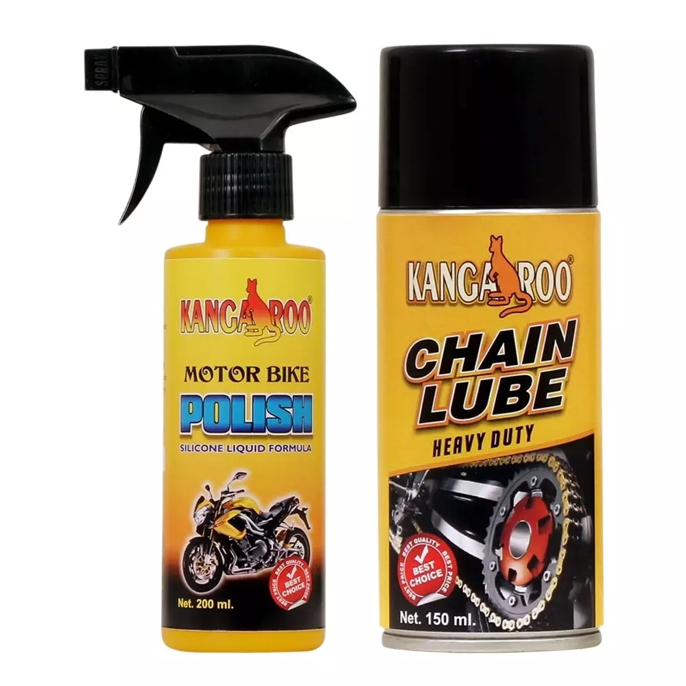 Kangaroo 200 ml Motor Bike Polish and 150 ml Chain Lubricant Spray Liquid Form for All Motorcycles & Bikes, MBCL 2 (Pack of 5 Kit)