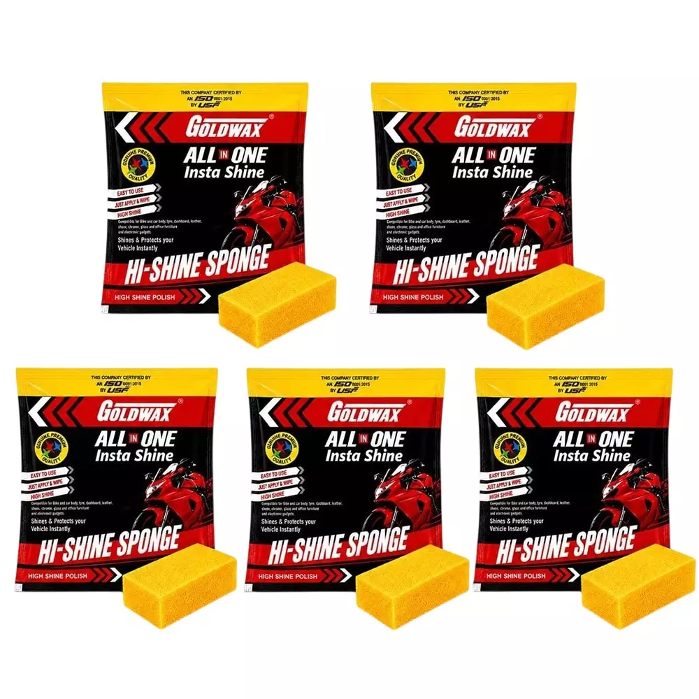 Goldwax All In One Insta Shine Polish Sponge Microfiber Yellow for Car & Bike Use, (Pack of 5 Pcs)