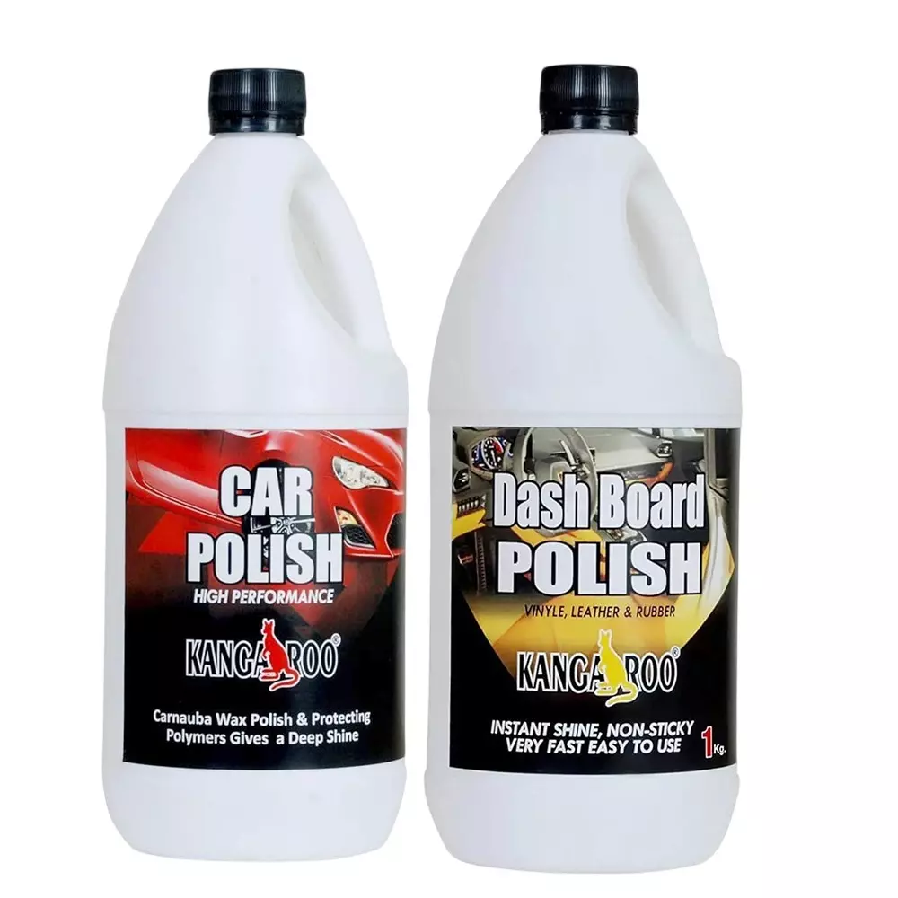 Kangaroo 1 Kg Car Polish (Carnauba Wax), Dashboard Polish (High Gloss) and 2 Foam Applicators for Polishing Cars and Dashboards, CP_DB_ 1 KG (Pack of 5 Kit)