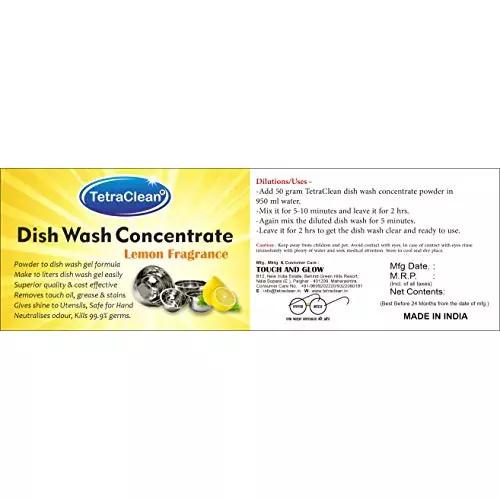 TetraClean Dish Wash Concentrate Powder 10 L Lemon Fragrance Scent Paraben Free Natural for Tableware