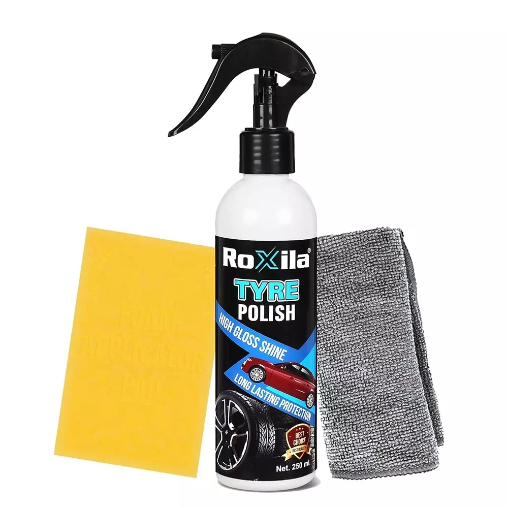 Roxila Tyre Polish 250 ml With Microfiber Cloth & Applicator Pad (Pack of 5 Kit)