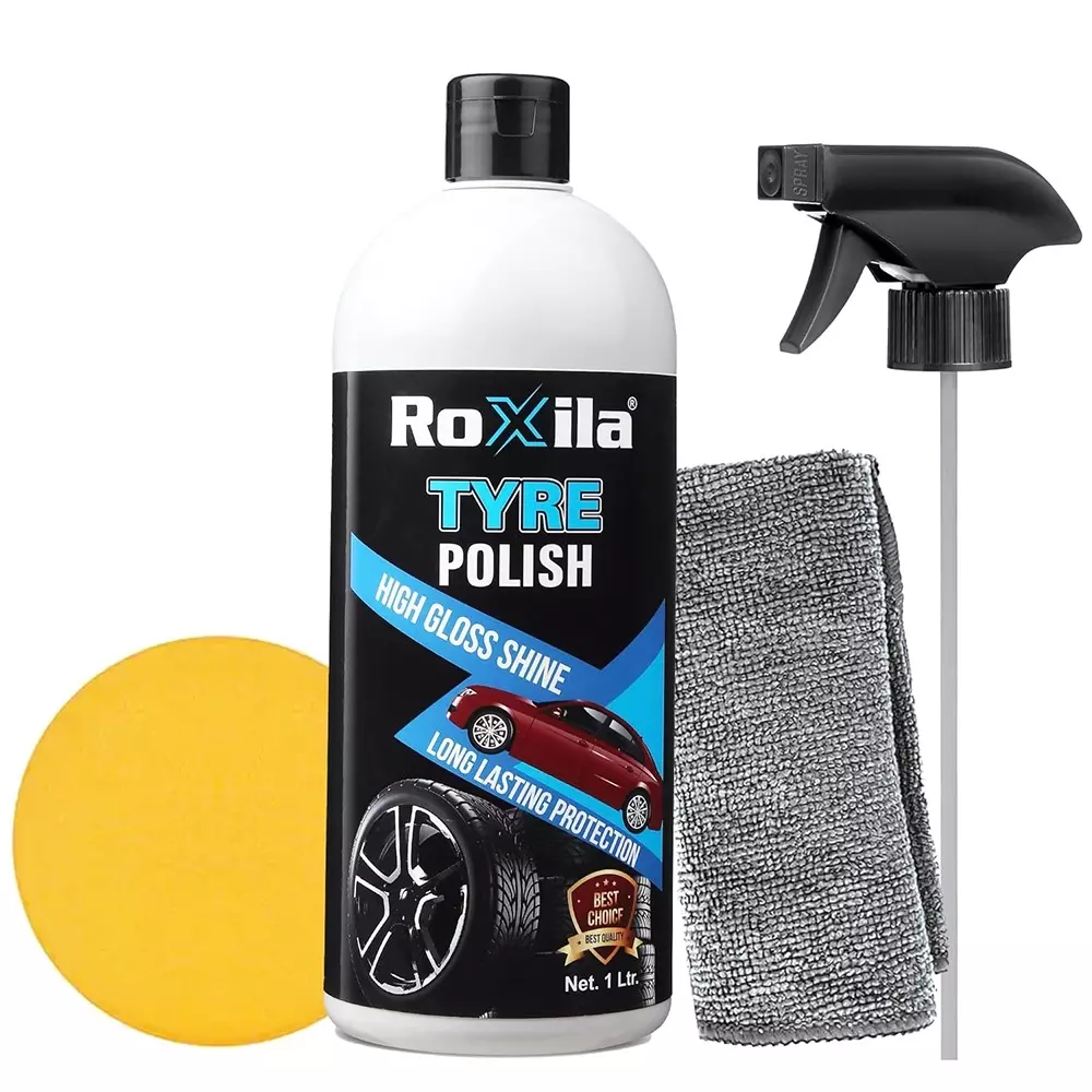 Roxila Tyre Polish 1 L With Microfiber Cloth & Applicator Pad (Pack of 5 Kit)