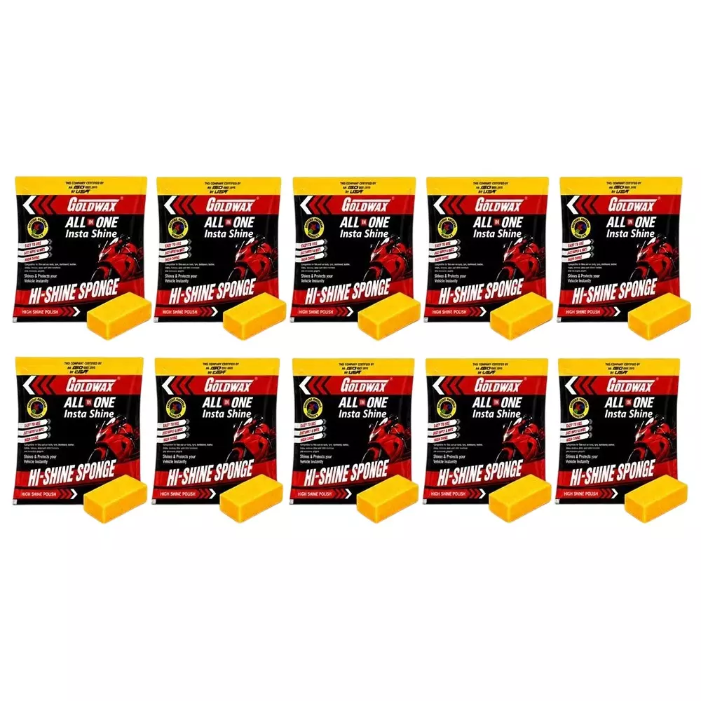 Goldwax All In One Insta Shine Polish Sponge Microfiber Yellow for Car & Bike Use, (Pack of 10 Pcs)