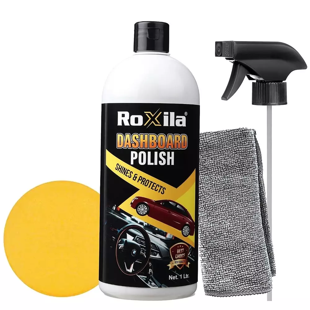Roxila Dashboard Polish 1 L All-in-One Shine with Applicator Pad & Microfiber Cloth (Pack of 5 Kit)