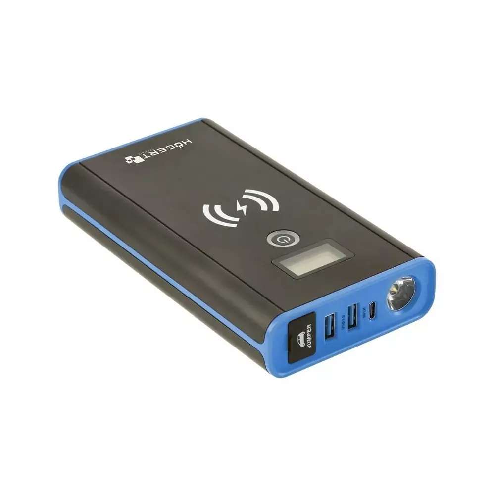 Hogert Technik Lithium Jump Starter Kit with 10 W Wireless Charger 400 A Inrush Current and 800 A Peak Current, HT8G623