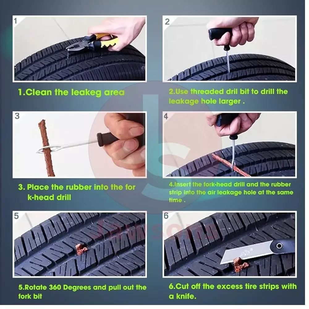 Jawsons Compact & Durable Tubeless Tire Repair Kit for Emergency Road Situation, ‎TR-RPR-KIT (Set of 8 Pcs)