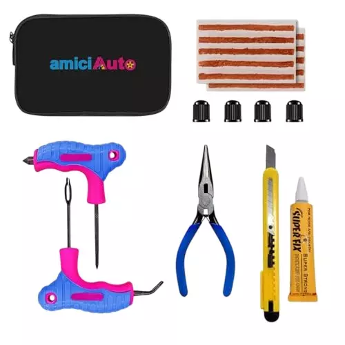 amiciAuto Heavy Duty Tubeless Tyre Repair Kit Tool Set for Car, Bike