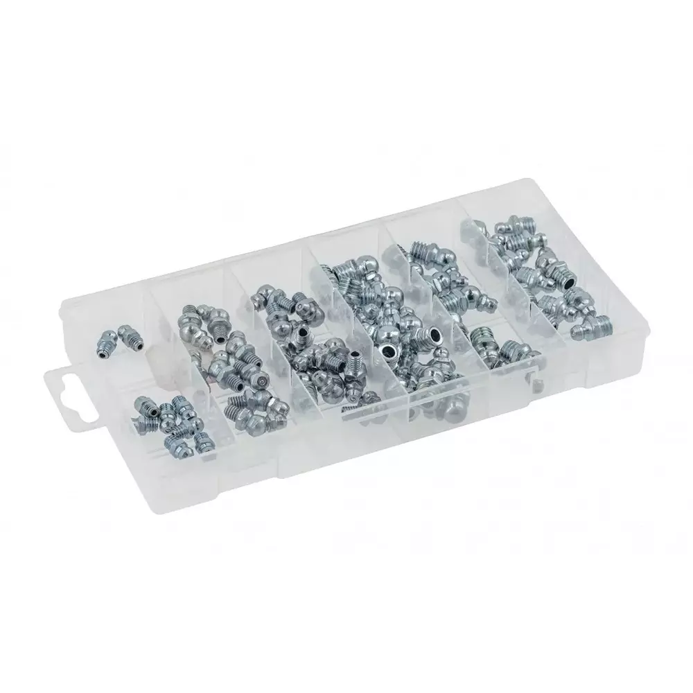 Hogert Technik 110 Pcs Grease Fitting Assortment Set Made of Steel Used for Dosing Grease In Technical Equipment, HT8G511