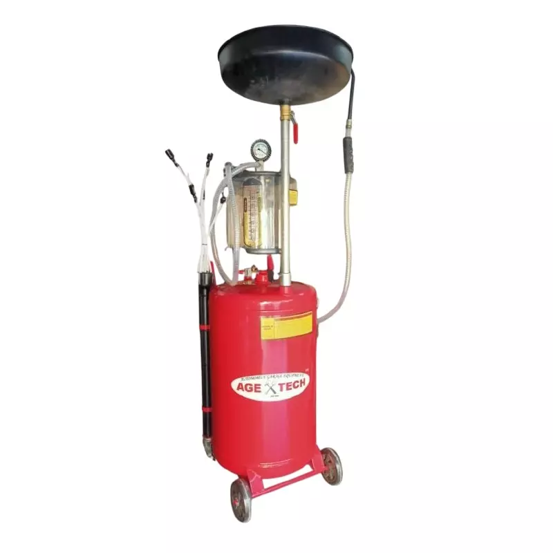 AGE TECH Pneumatic Waste Oil Collector with Oil Sucker & Measuring Glass 10 L Oil Basin Volume and 80 L Tank Volume, YZ-3197