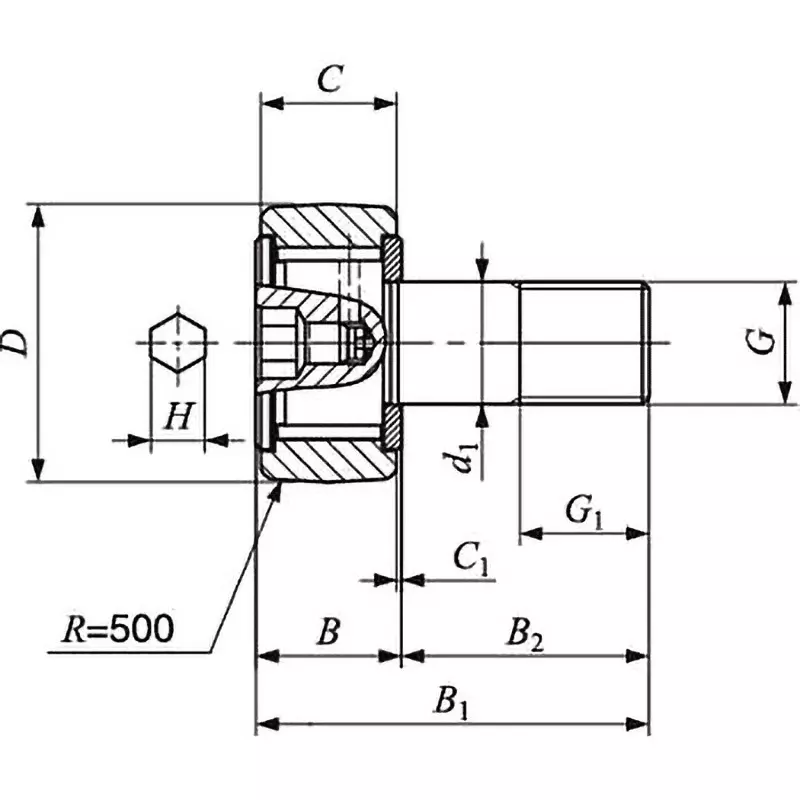 IKO Standard Cam Follower CF-VB (All Rollers) 19 mm Outer Diameter and 11 mm Width, CF8VBUU