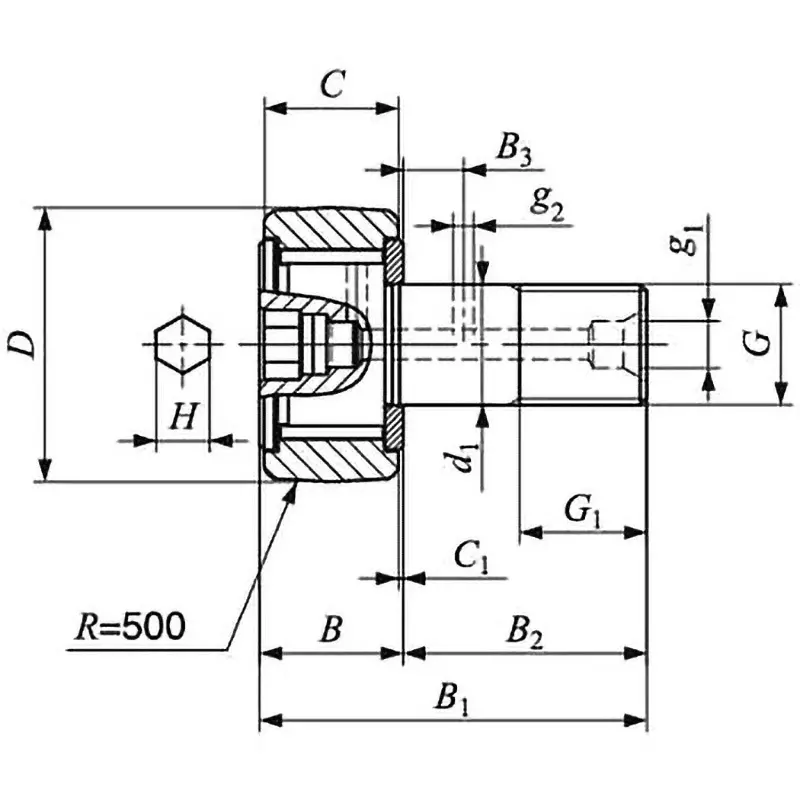 IKO Standard Cam Follower CF-VB (All Rollers) 80 mm Outer Diameter and 35 mm Width, CF30VBR