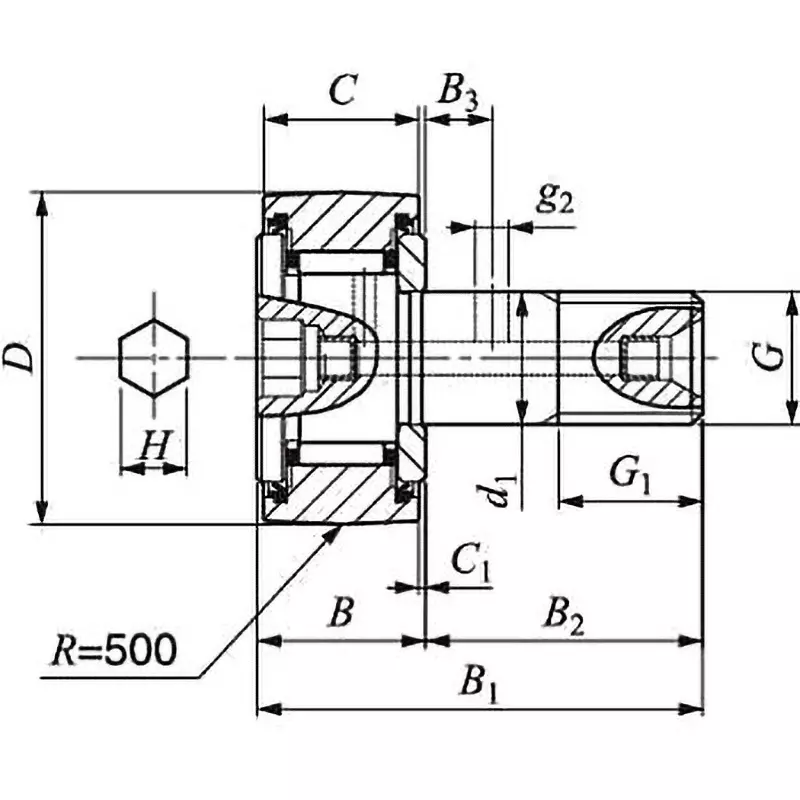 IKO C-lube Cam Follower CF- / SG (with Cage) Carbon steel 30 mm Outer Diameter and 14 mm Width, CF12WBUUR/SG