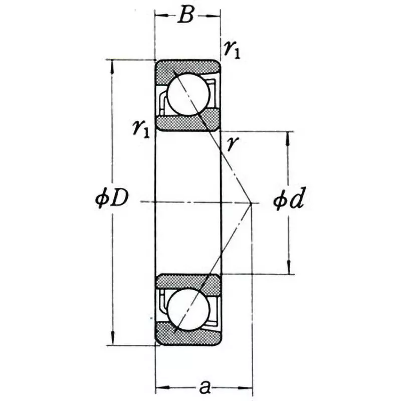 NSK Single Row Angular Contact Ball Bearing Model 7300 45x100 mm Diameter and 25 mm Width B, 7309AM