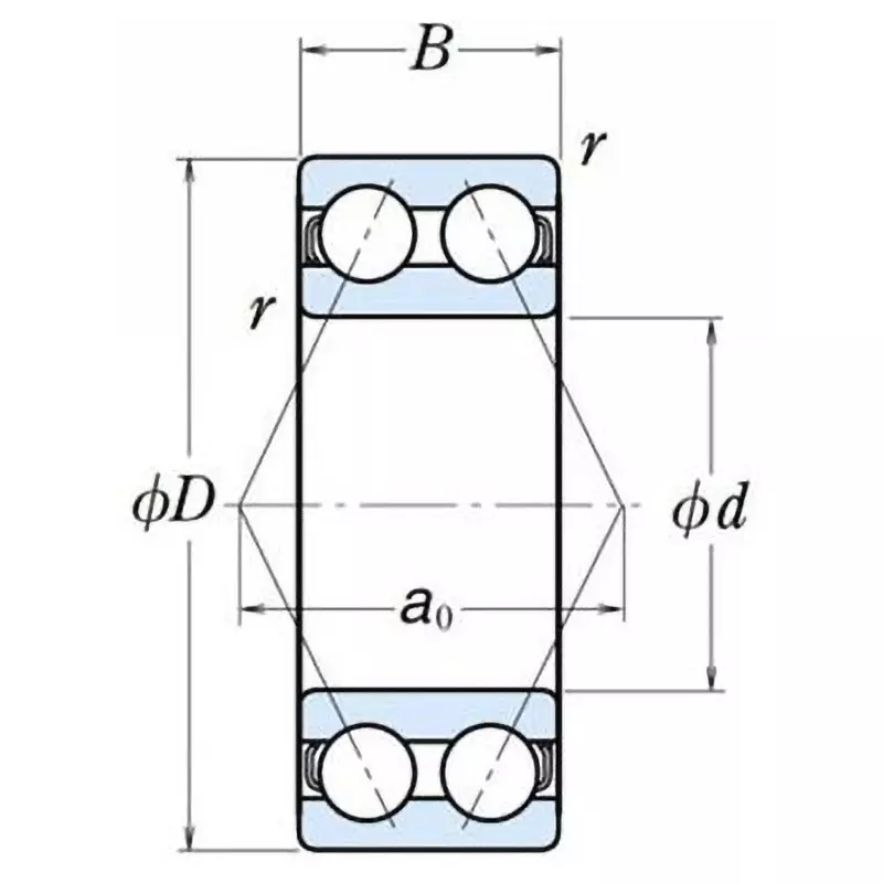 NSK Double Row Angular Contact Ball Bearings Type 5300 60x130 mm Diameter and 54 mm Width B, 5312