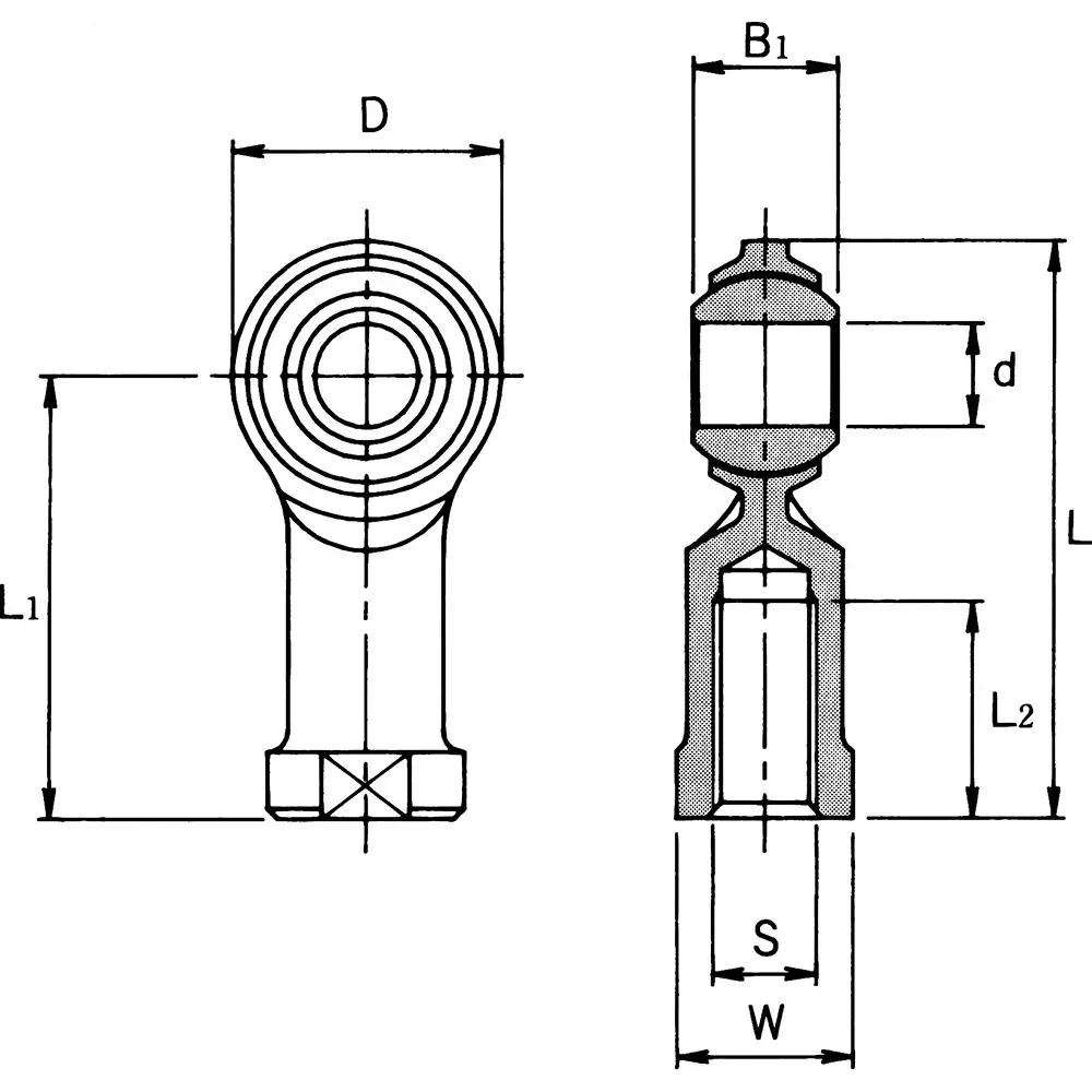 Thk Oil-Free Type Rod End 20 mm Dimension B, NHS22TL