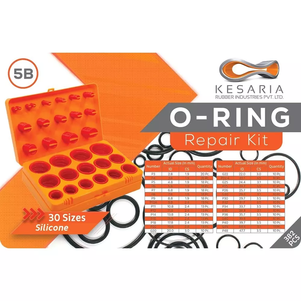 Kesaria O-Ring Repair Kit with Box Silicone Rubber Up to 250°C Leak Proof Red for Plumbing, Machine & Geyser Repair, 5B