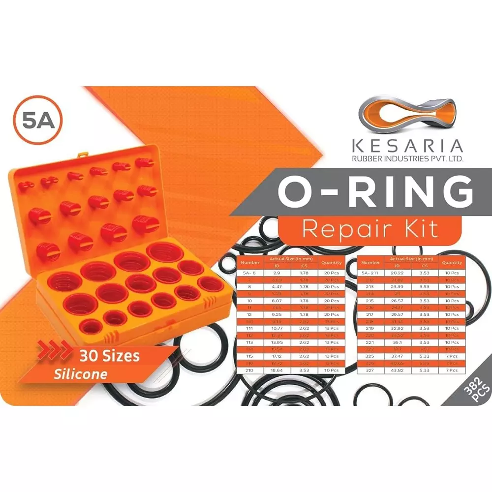 Kesaria O-Ring Repair Kit with Box Silicone Rubber -40°C to +230°C Leak Proof Red for Plumbing, Machine & Geyser Repair, 5A