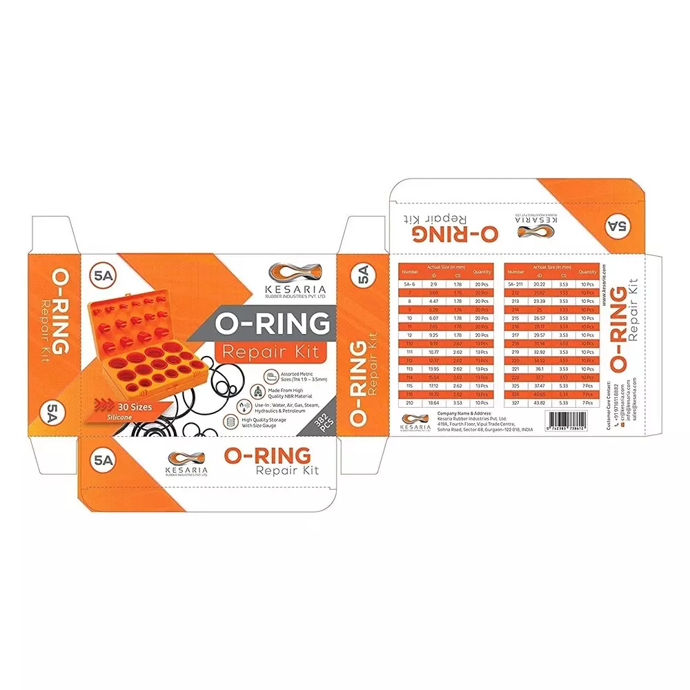 Kesaria O-Ring Repair Kit with Box Silicone Rubber -40°C to +230°C Leak Proof Red for Plumbing, Machine & Geyser Repair, 5A