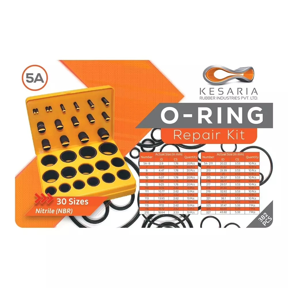 Kesaria O-Ring Repair Kit with Box Nitrile Rubber Leak Proof Black for Plumbing, Machine & Geyser Repair, 5A