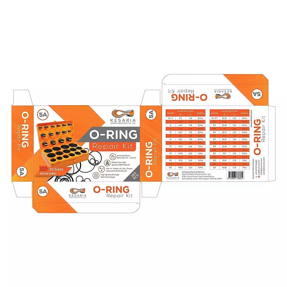 Kesaria O-Ring Repair Kit with Box Nitrile Rubber Leak Proof Black for Plumbing, Machine & Geyser Repair, 5A