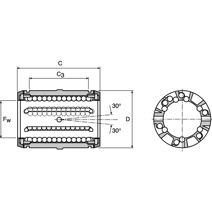 Ewellix Bearing with 47 mm Outside Diameter, LBCD30 D -2LS