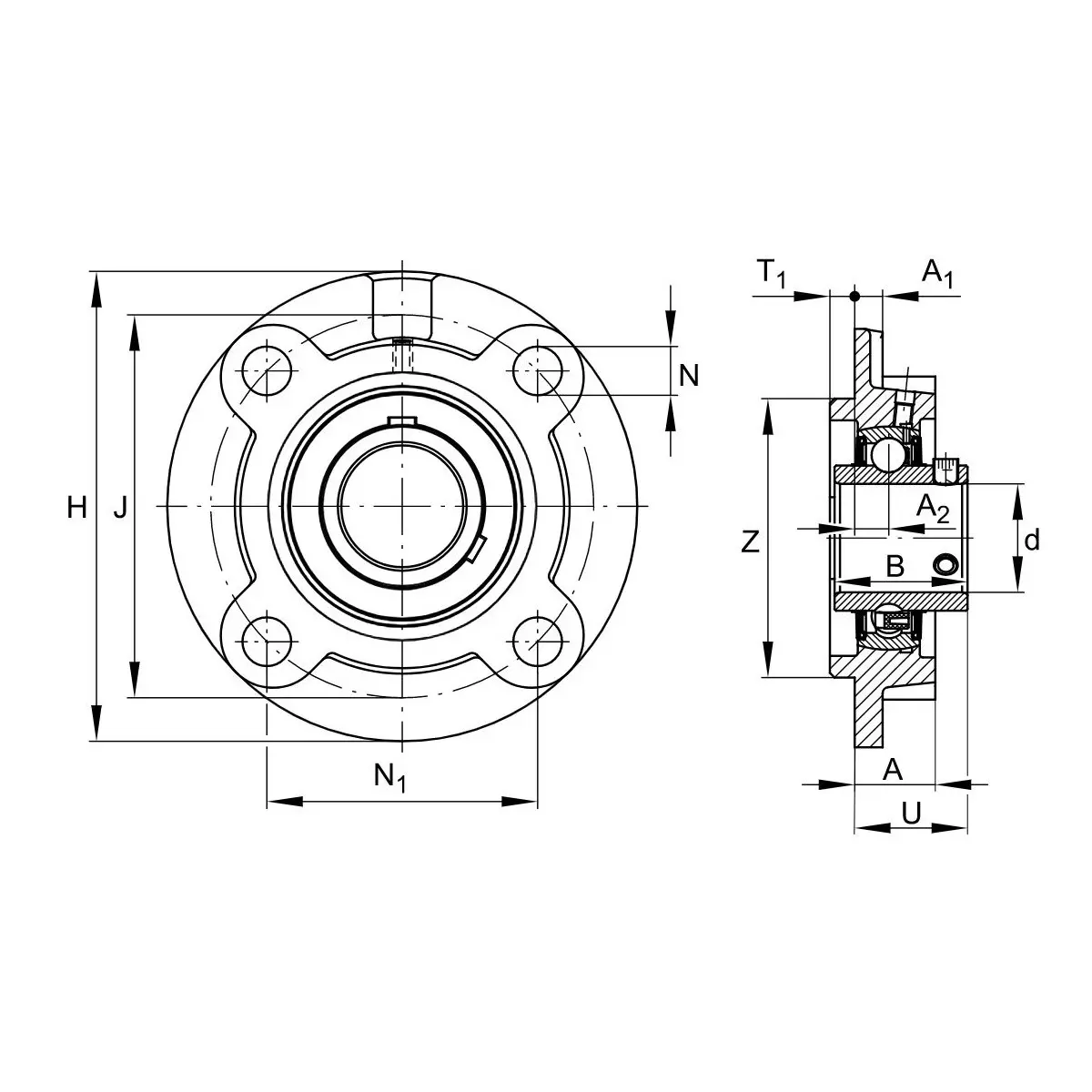 FAG Imported Four Bolt Flanged Housing Unit, Inner Dia 53.9mm, Height 185mm, Width 55.6mm, UCFC211-34-J7