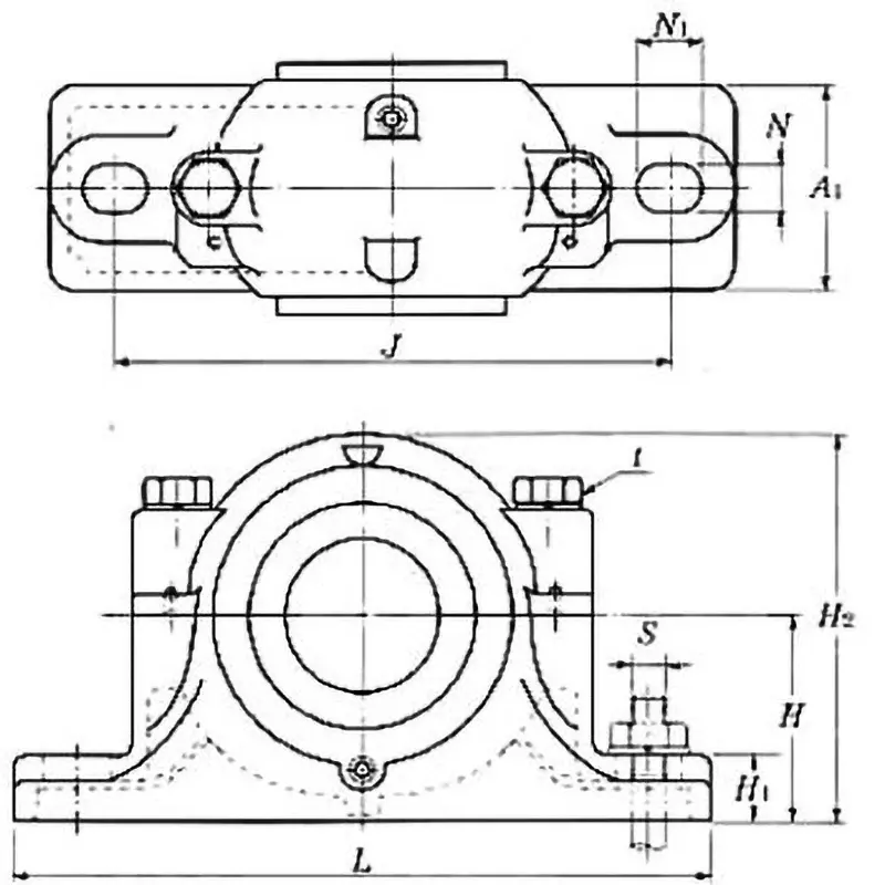NTN Plummer Block Split Type SNZ2 Different Diameter SNZ215, (Rubber Seal) D2 Side / ZF15: D3 Side / ZF19 Nominal No., SNZ215L1