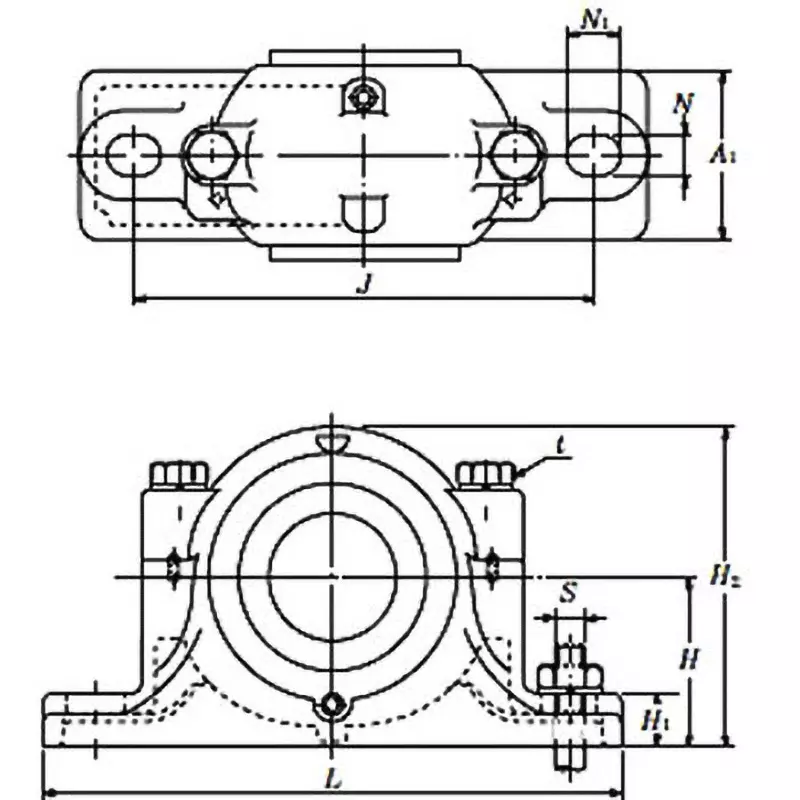 ntn-plummer-block-split-type-snz2-different-diameter-snz222-rubber-seal-d2-side-zf22-d3-side-zf28-nominal-no-snz222l5