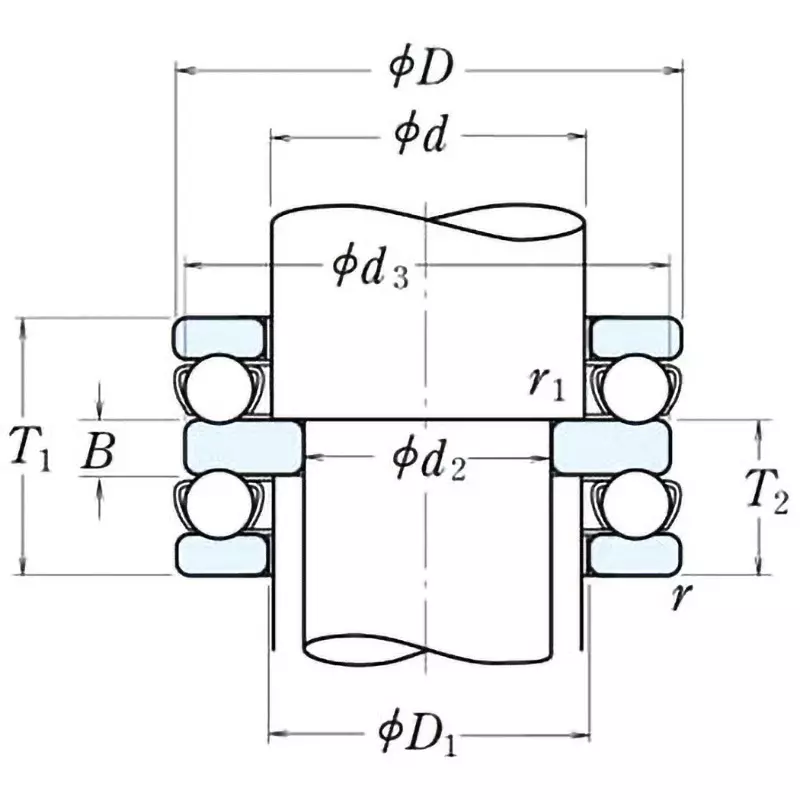 NSK Double Thrust Ball Bearing 52200 Type High Carbon Chromium Steel 75 x 110 mm Diameter, 52215