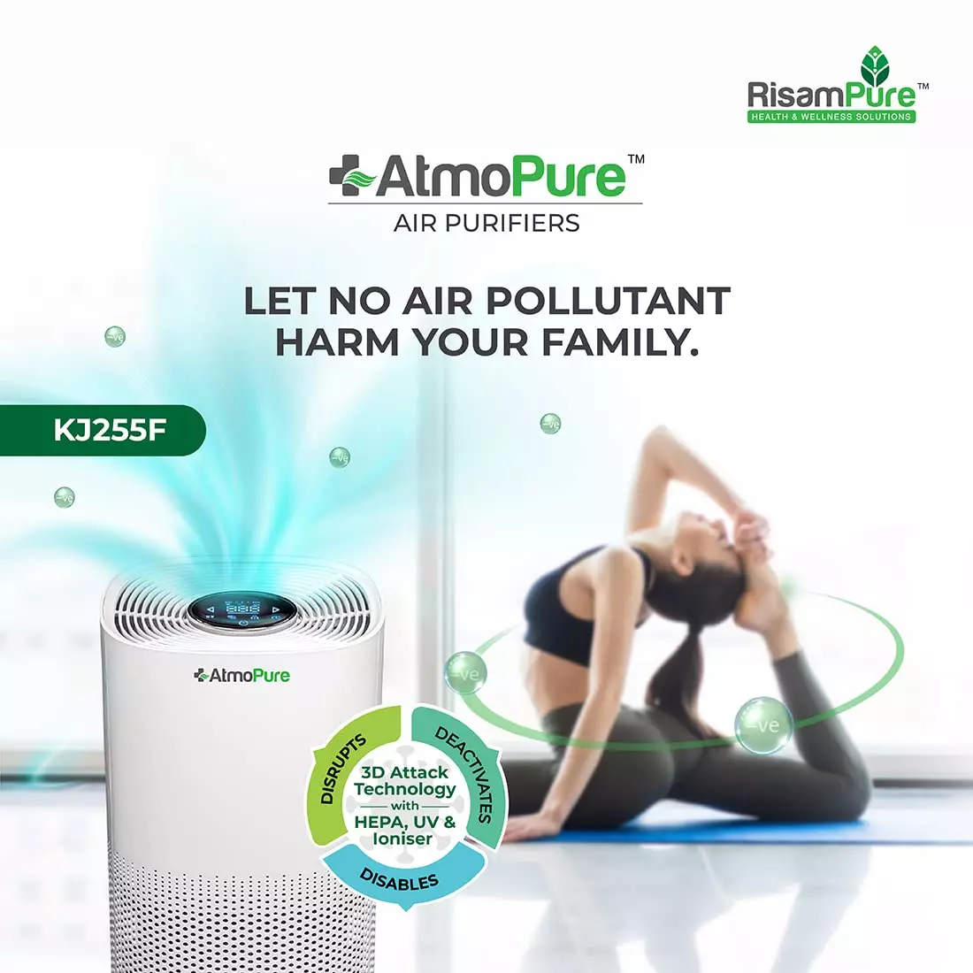 AtmoPure 24 Sq. m (258 sq ft) Medical Grade HEPA 14 Air Purifier White- KJ255F