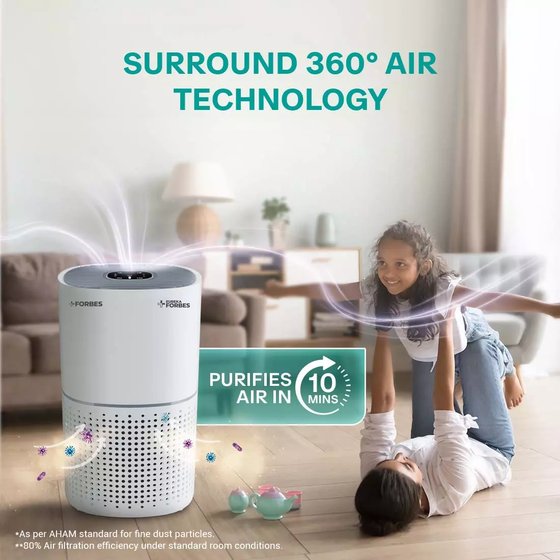 Forbes 270 Surround 360° Air Purifier True HEPA H13 Filter 4 Stage Purification Up to 365 Sq. Ft. Coverage Area, White