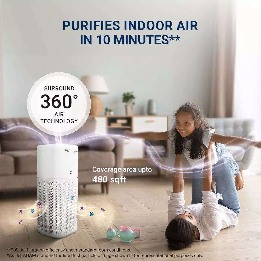 Forbes 355 Surround 360° Air Purifier True HEPA H13 Filter 4 Stage Purification Up to 480 Sq. Ft. Coverage Area, White