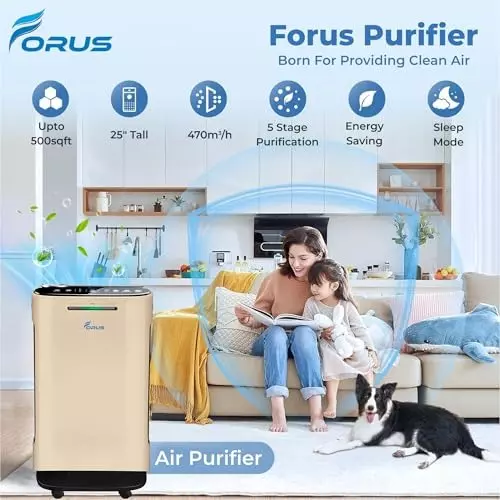 FORUS Hepa Air Purifier Remote Control Gold 46.45 sq. m (‎500 sq. ft) Coverage Area